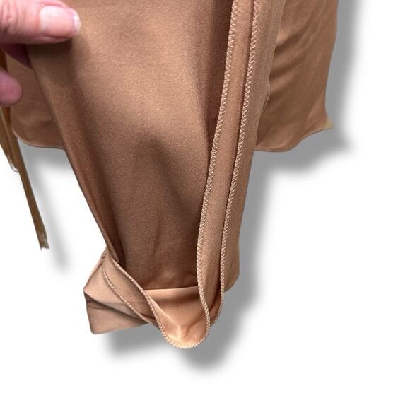 Kobi Halpern Tara Blouse Silk Women Sz Large Long Sleeve Fringed Tie Neck Copper - Picture 6 of 16